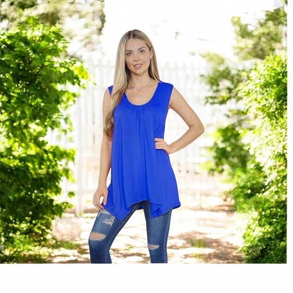 Cobalt Blue Tank Top for Women | Casual Sleeveless Tunic | Flared Hem Swing - Picture 2 of 7